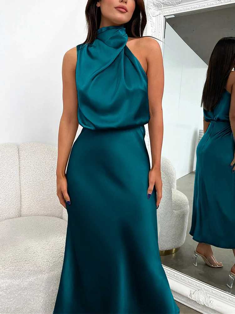 Summer High-End Silk Satin Sleeveless Long Dress Women Fashion Ele Celebrity Dresses Evening Dress Party Clothes Ladies XJ250722
