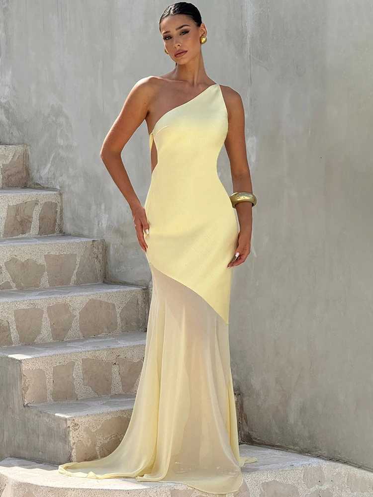 Mozision One Shoulder Backless Sexy Maxi Dress Women Gown Fashion Patchwork Sleeveless Bodycon Club Party Long Dress XJ250722