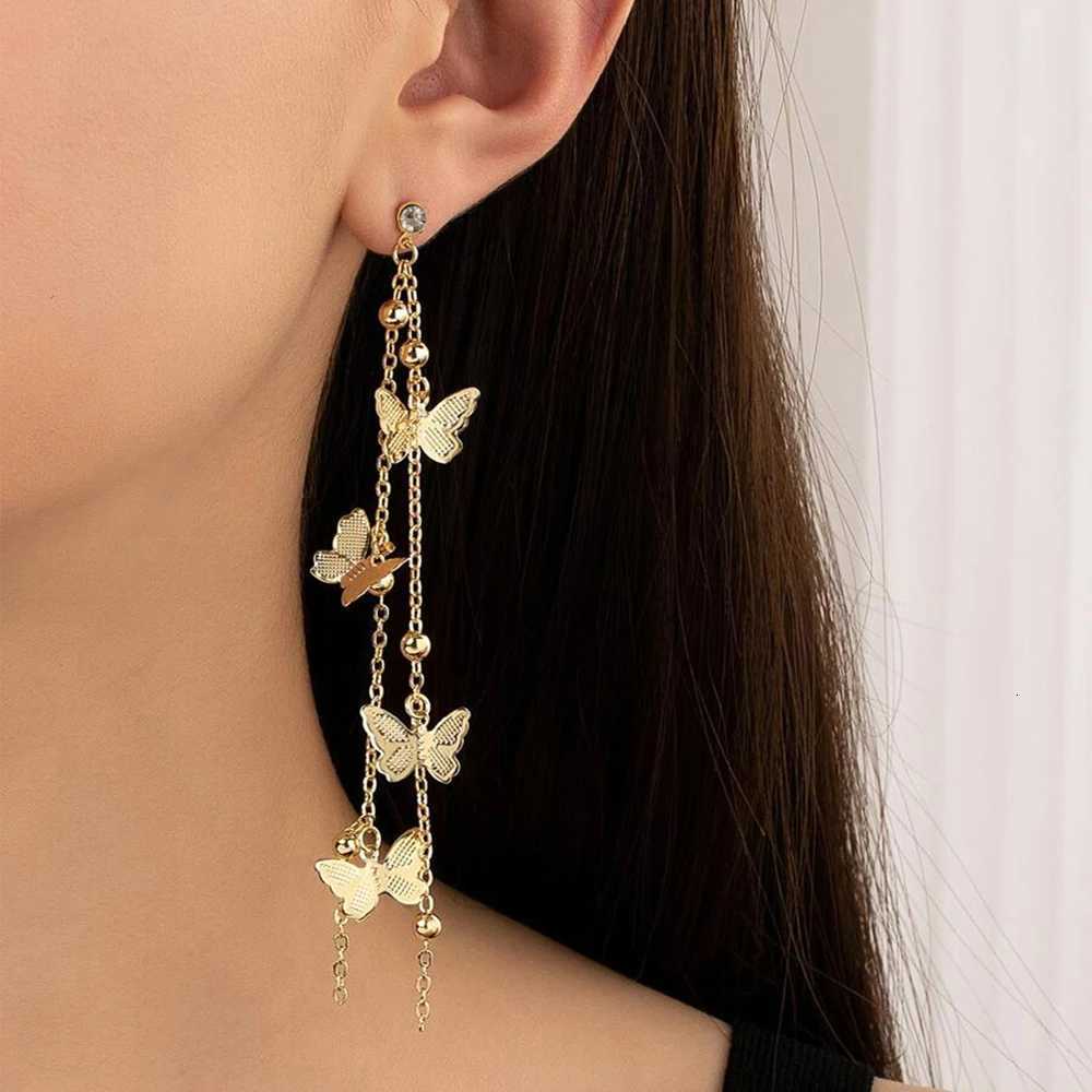 DOTIFI Stainless Steel Exaggerated Rhinestone Hollow Butterfly Tassel Pendant Female Earrings Retro Long Earrings Jewelry Gifts XJ250722