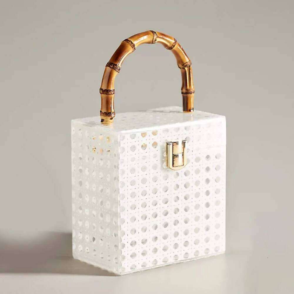 Women Wedding Evening Clutch Bag Lady Box Handbag Female Designer Acrylic Rattan Bamboo Handle Summer Pro Gift Beach Totes