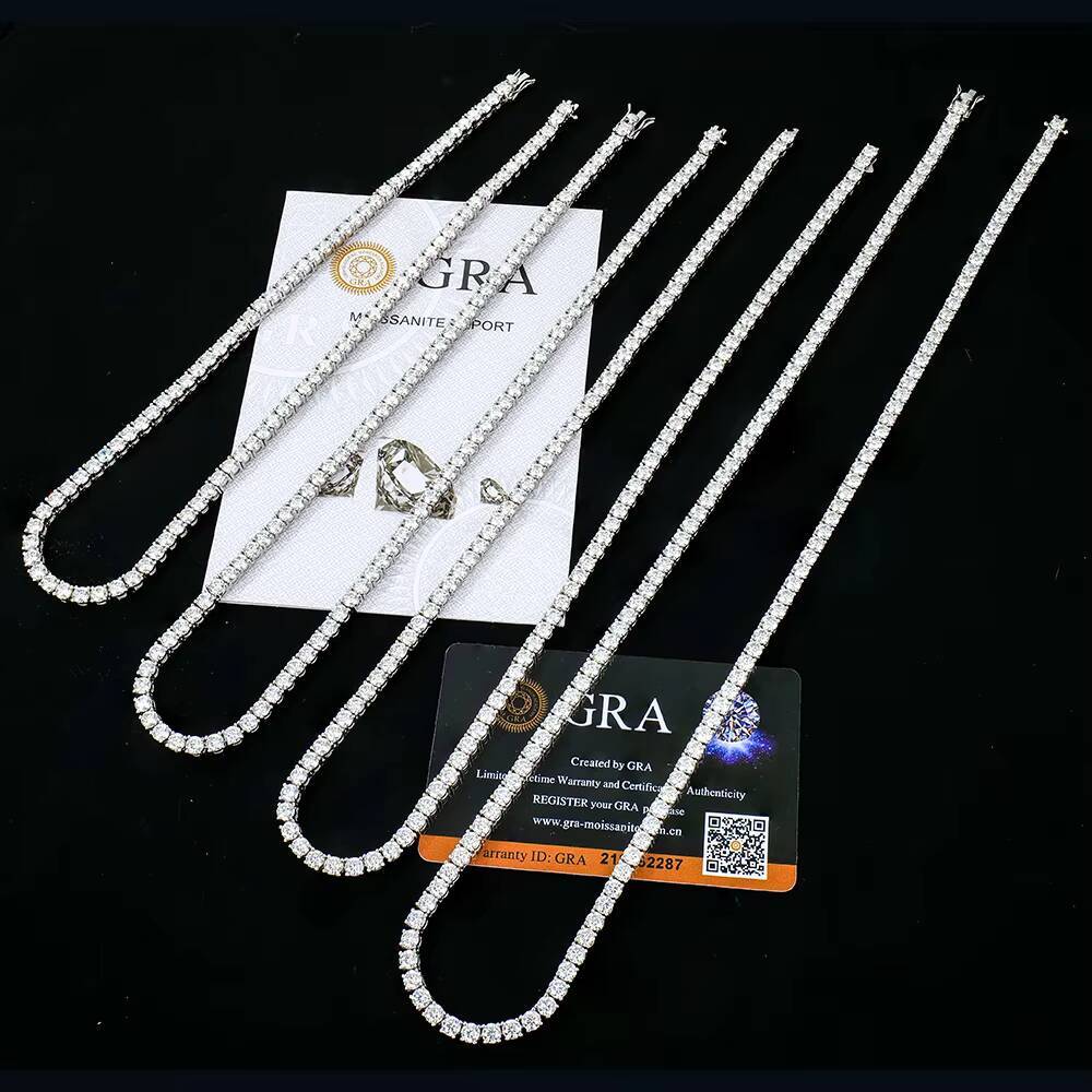 Wholesale Bulk Men 925 Sterling Silver 4mm Iced Out Vvs Round Lab Grown Diamond Mossanite Moissanite Tennis Chain Necklace