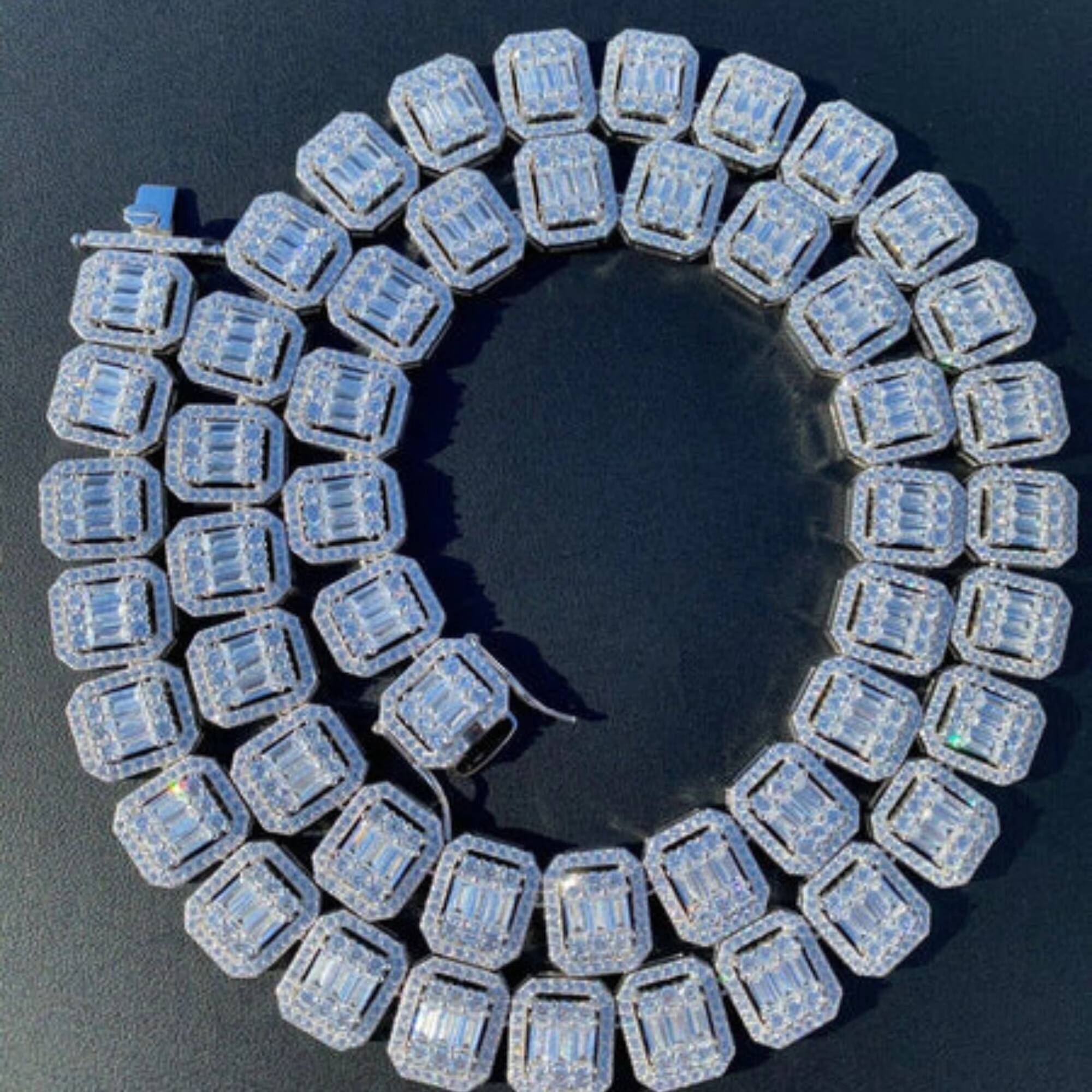 High Quality Customized 10 mm Cuban Link Moissanite Diamond Chain 925 Sterling Silver White Gold Diamond Chain
