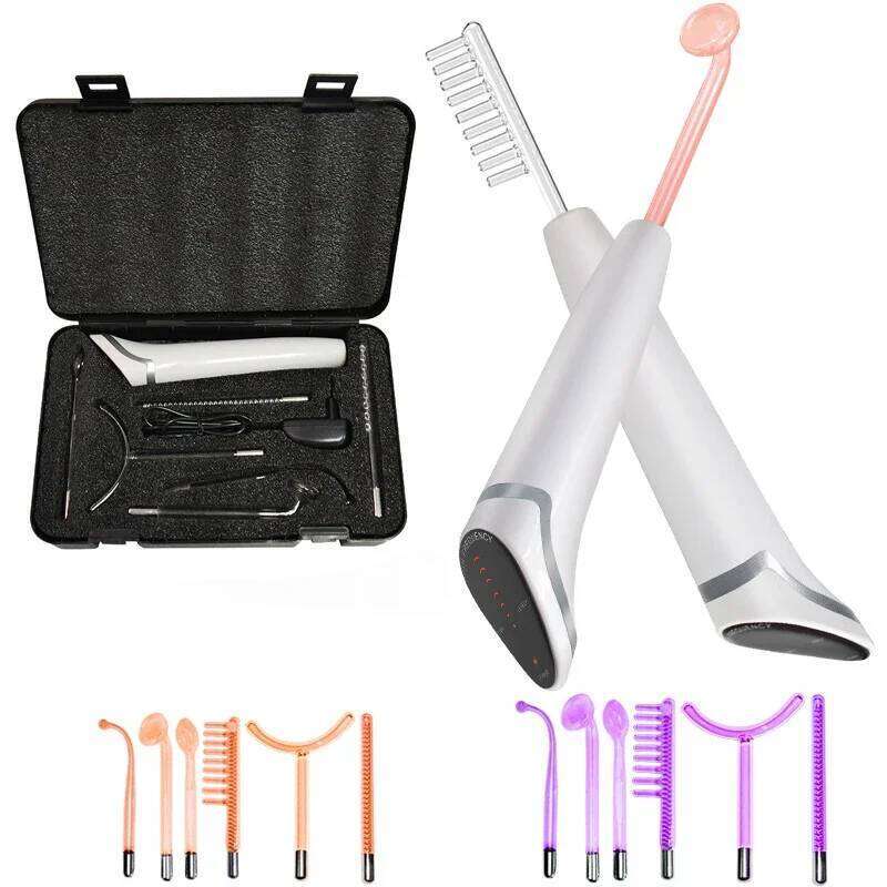Newest High Frequency 6 in 1 Spark Electrodes Neon & Argon Skin Tightening Hair Follicle Beauty Wand hine Facial Care