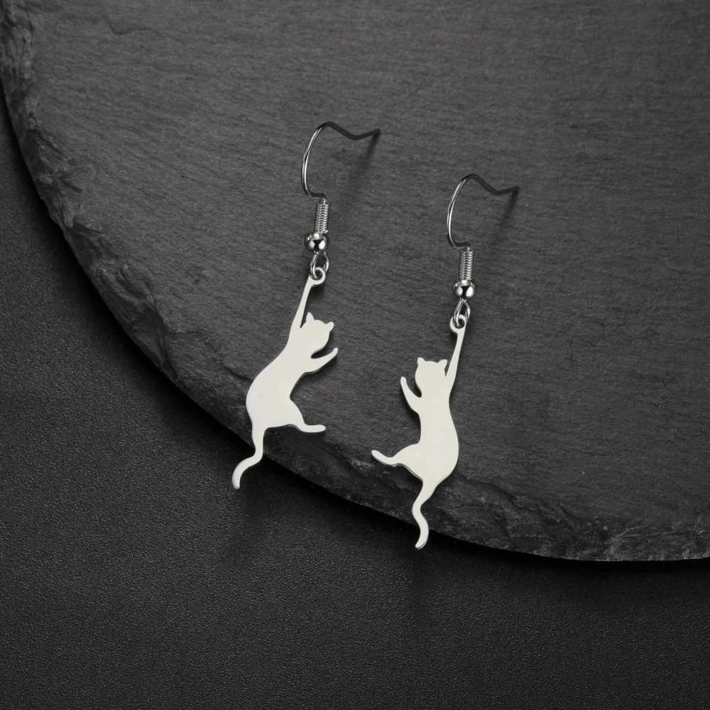 Eueavan Jumping Cat Dangle Earrings Stainless Steel Long Tassels Hoop Earrings Cute Kitten Animal Jewelry Gifts for Women Girls XJ250722