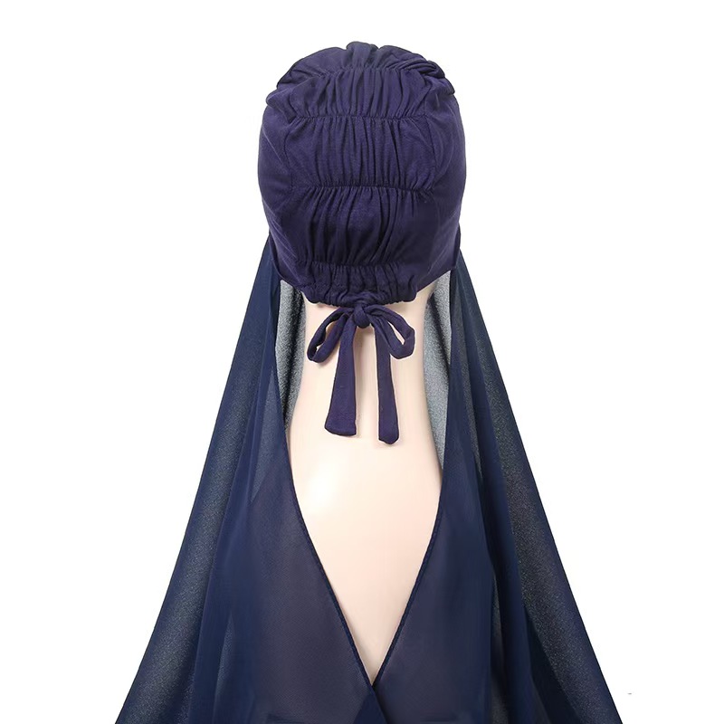 T1278 new style elastic cap chiffon lazy headscarf fashion women's solid color sunshade ethnic headscarf