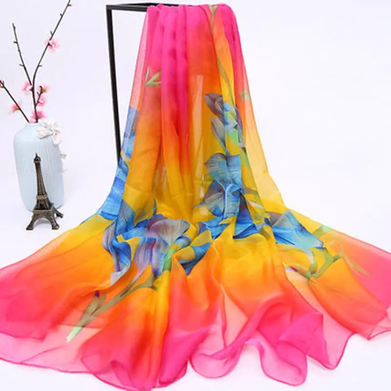 K1432 Autumn and winter women's travel silk scarf multifunctional scarf colorful beach thin chiffon printed shawl warm scarf