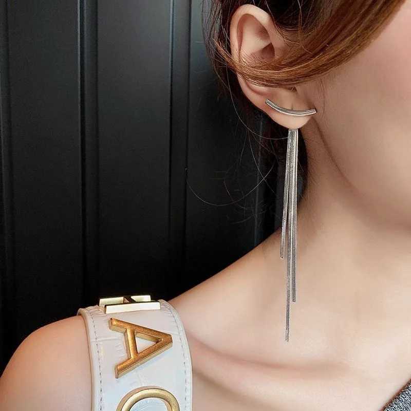 Vintage Glossy Arc Bar Long Thread Tassel Drop Earrings for Women Geometric Fashion Jewelry Accessories Hanging Earrings XJ250722