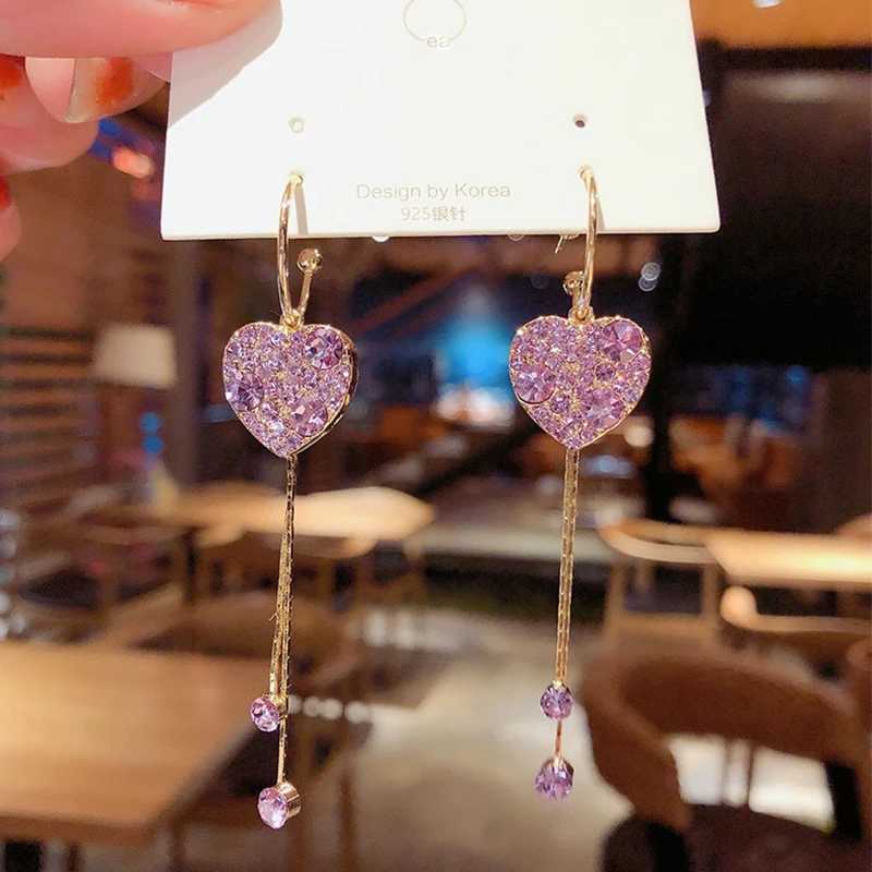 Exquisite Blue Heart Shed Zircon Earrings for Women Luxury Long Tassel Ear Line Dangle Earring Ladies Wedding Party Jewelry XJ250722