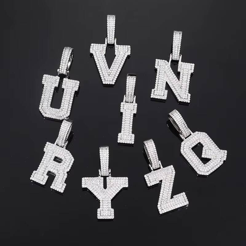 Iced Out Sparkling A-Z Letter Pendant for Rapper Hip Hop VVS D Moissanite 925 Silver Pendant Jewelry for Gift Wedding Engagement