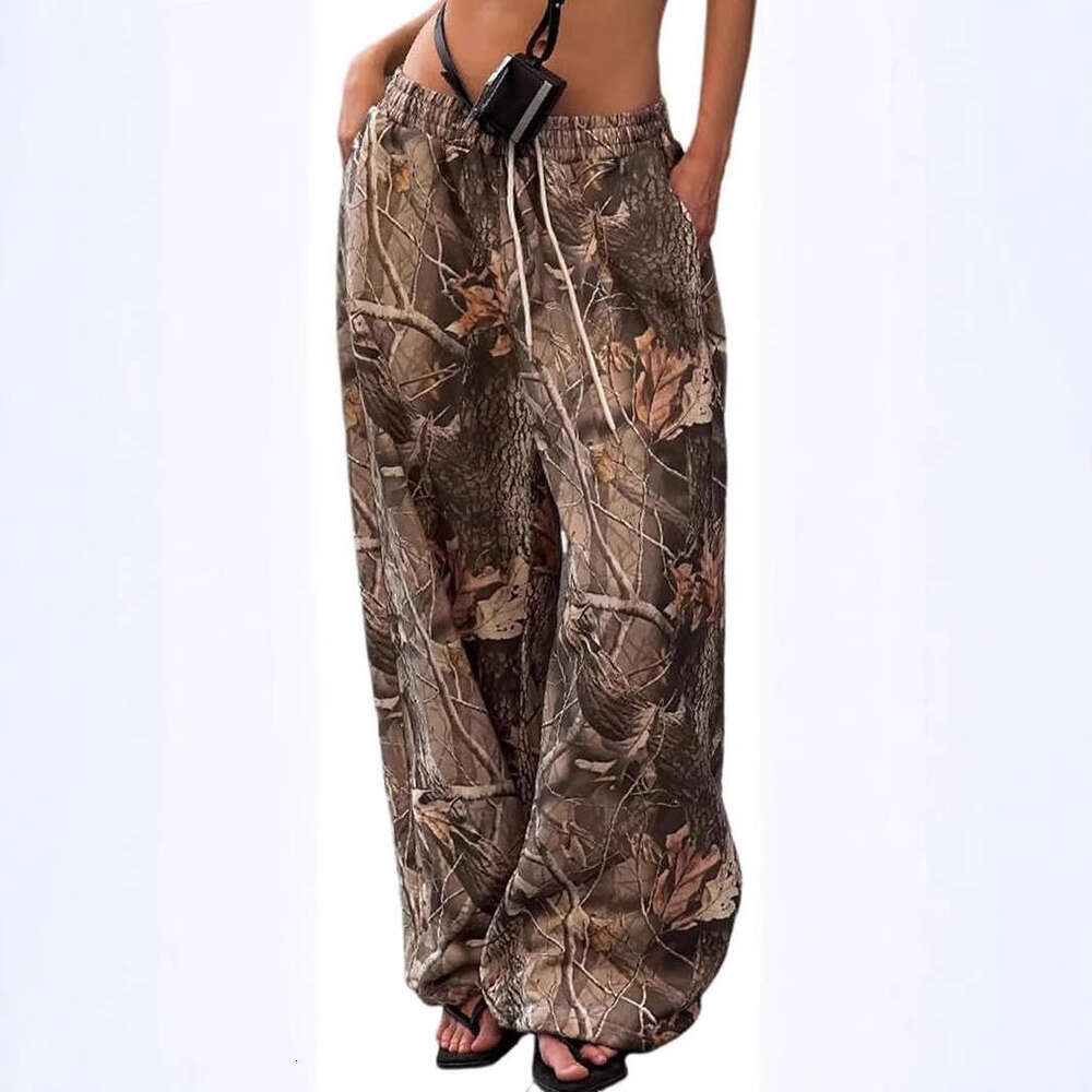 American Style Youth Women's Fashion Casual Elastic Waist Camouflage Print Slimming Wide-Leg Floor-Length Pants B5