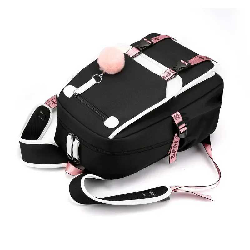 Large School Bags for Teenage Girls USB Port Canvas Schoolbag Student Book Bag Black Teen School Backpack Y250722