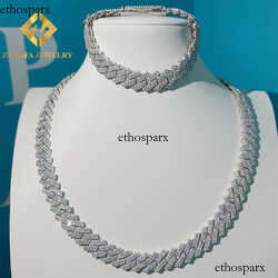 Hot sale ready to ship iced out diamond 13mm 2 rows stone VVS moissanite 925 cuban link chain