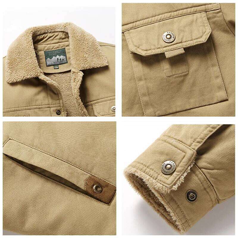 2025 Winter New Fleece Thick Warm Fashion Casual Windproof Coat Autumn Outwear Outdoor Fur Collar Jacket Men
