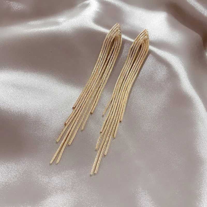Vintage Gold Color Bar Long Thread Tassel Drop Earrings for Women Glossy Geometric Korean Earrings New Fashion Wedding Jewelry XJ250722