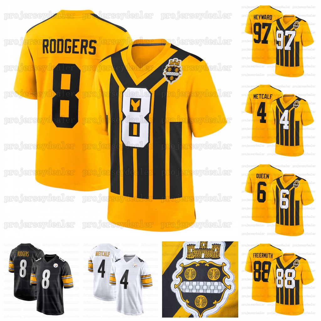Aaron Rodgers 1993 Throwback Steeler Football Jerseys Watt DK Metcalf Jack Sawyer Will Howard Patrick Queen Porter Jr Franco Najee Harris Fitzpatrick Freiermuth