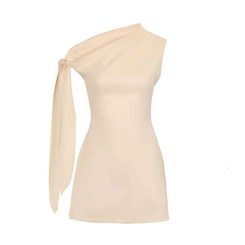 Summer New Women A-Line Dresses Streetwear Fashion Ribbon Skew Collar Casual Slim Dress Solid Sexy Off Shoulder Knitted Dresses XJ250722