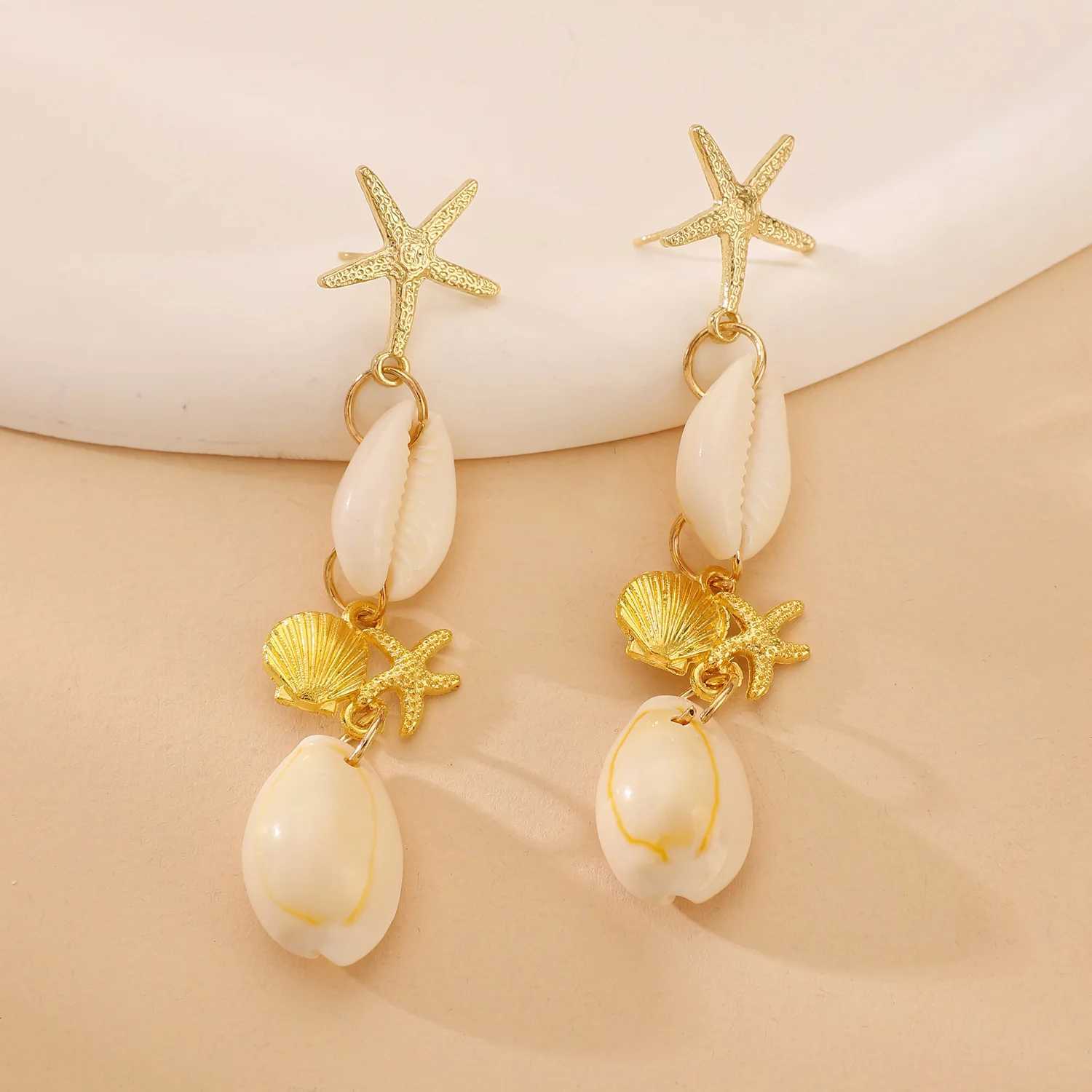 Boho Starfish Conch Splicing Tassel Pendant Earrings for Women Gold Color Female Earring Sweet Ocean Series Jewelry Accessories XJ250722