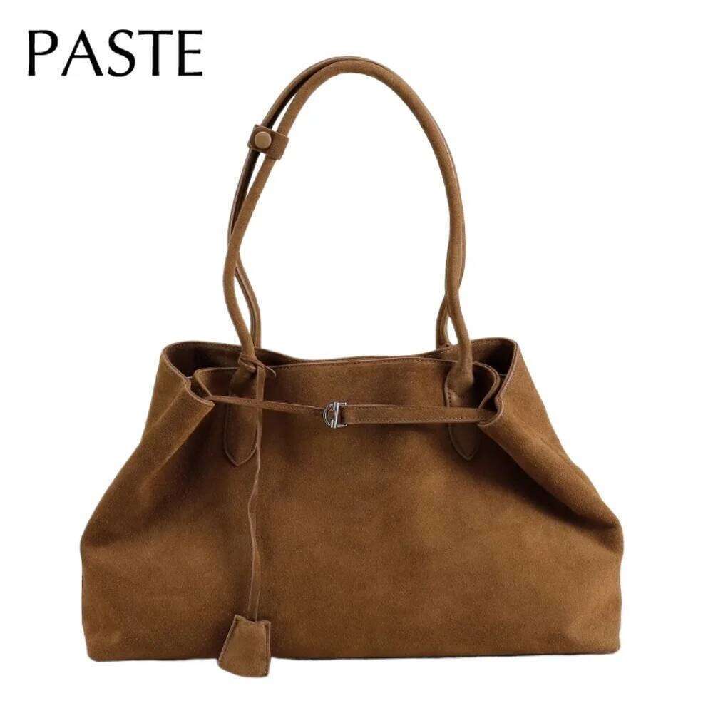 2026 Euro Style Winter Huge Long-handle Travel Tote Matte Green Grey Color Suede Cow Leather Women Handbag High-end Shoulder Bag