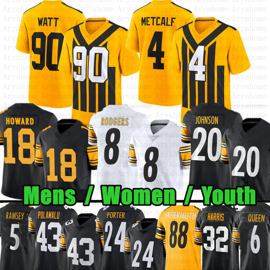 Aaron Rodgers DK Metcalf TJ Watt Football Jersey Kaleb Johnson Joey Porter Jr Troy Polamalu Pat Freiermuth Will Howard Jack Sawyer Chris Boswell Jalen Ramsey Warren