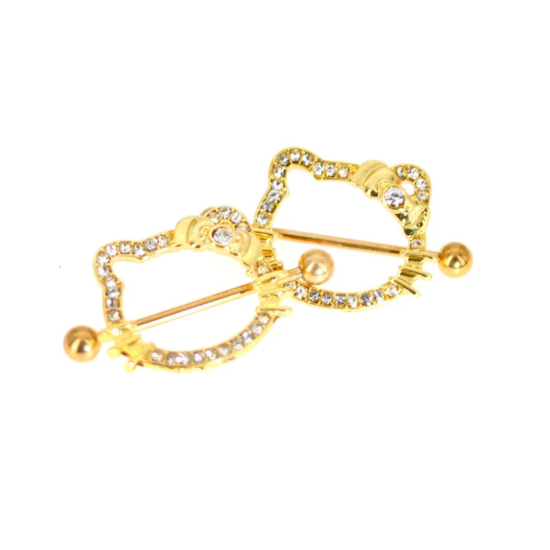 2 Stainless Steel Crystal Nipple Shield Cover Nipple Nail Body Piercing Accessories 14G Cute Cats Nipple Piercings Barbell Cat 250722