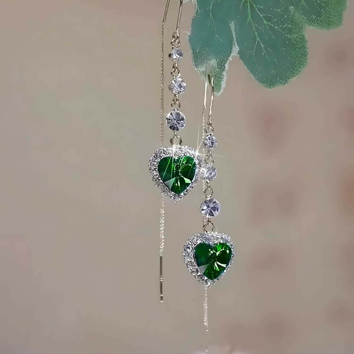 Exquisite Blue Heart Shed Zircon Earrings for Women Light Luxury Long Tassel Ear Line Temperament Wedding Party Jewelry Gift XJ250722