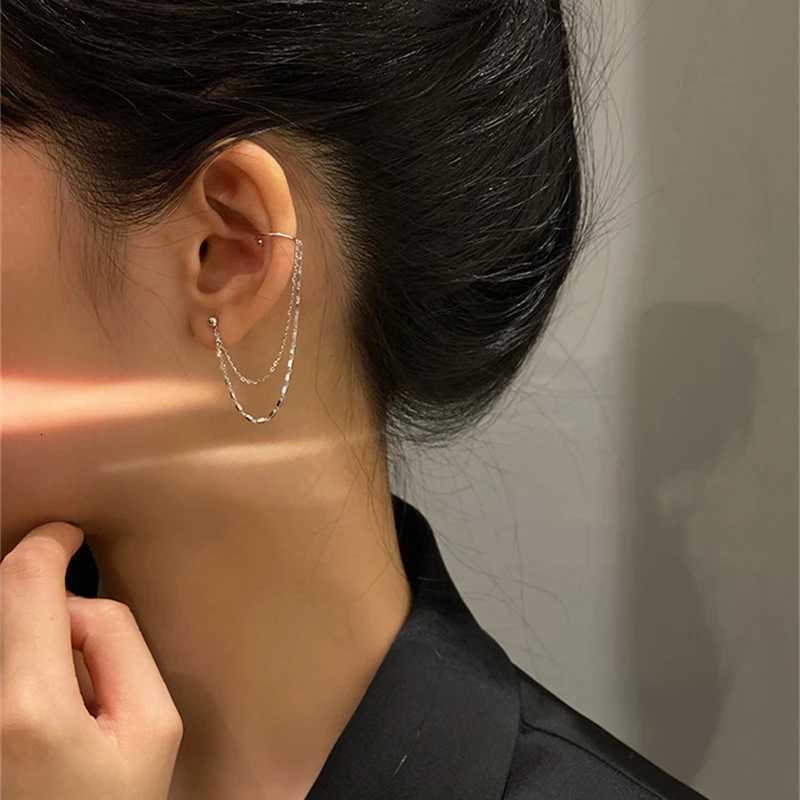 1 Pc Multi Layer Chain Earrings Long Tassel Piercing Stud Earring Ear Cuff Womens Clip Earrings 2025 Silver Color Ear Jewelry XJ250722