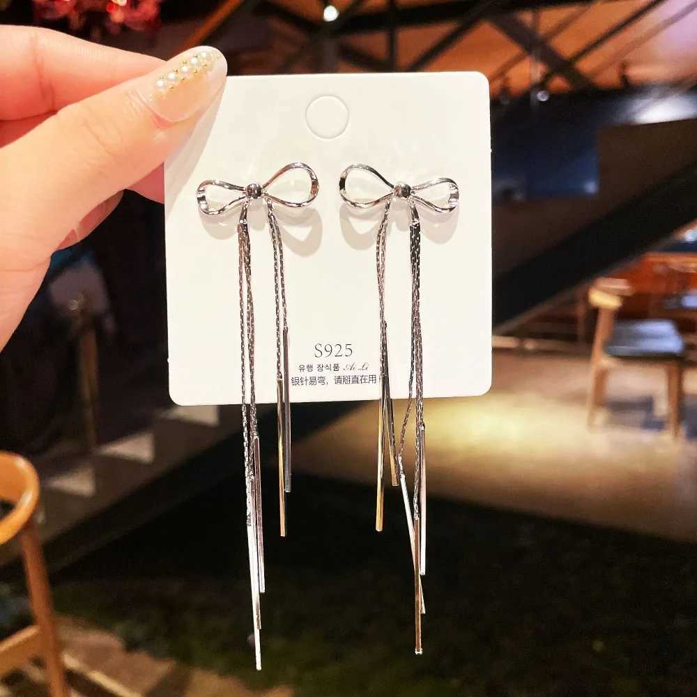 Temperament Stainless Steel Ribbon Long Tassel Bowknot Drop Earrings for Women Charm Party Jewelry Korean Fashion Gift XJ250722