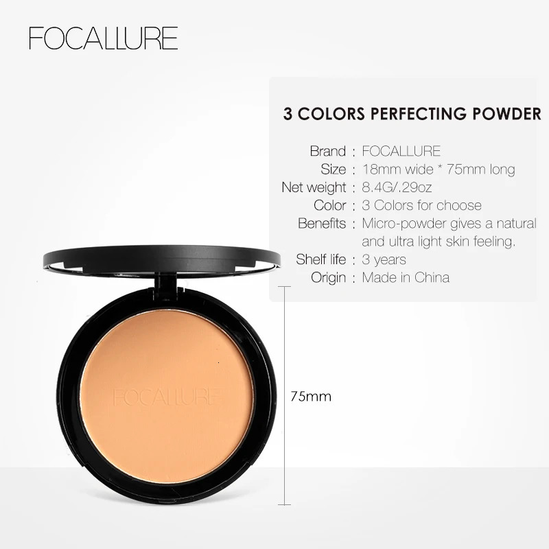 Focallure 3 Colors Face Pressed Powder Oil Control Makeup Mineral Powder Natural Concealer Contour Face Cosmetics 250716
