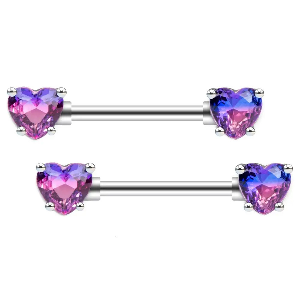 JHJT 2PCS Sexy Heart Nipple Piercing 14G 316L Steel Loved Nipple Barbell Rings Piercing Body Jewelry 250722