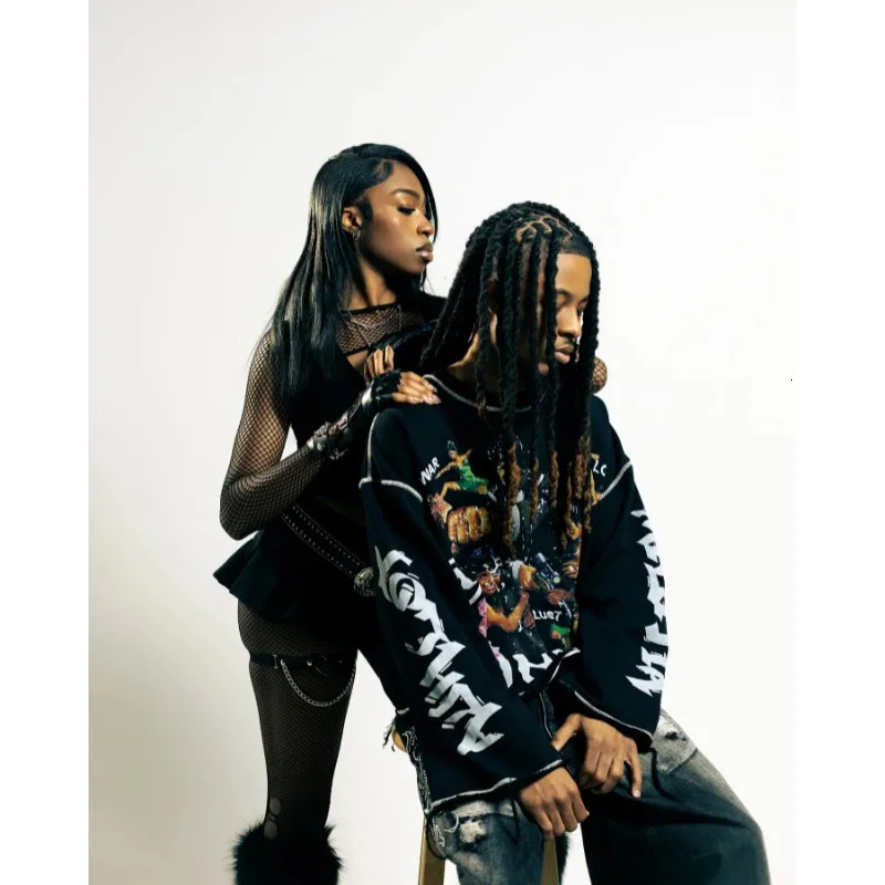 Hip-hop letter printing high quality patchwork long-sleeved T-shirts for men summer versatile cotton edge loose retro gothic top 250714