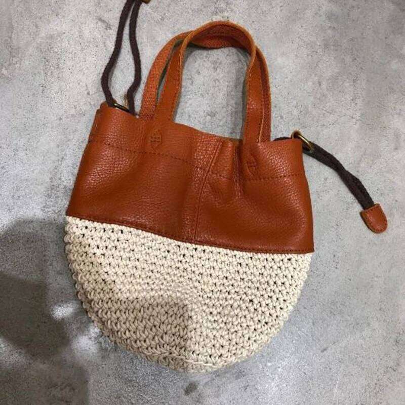 Summer New Products Genuine Leather Handmade Head Layer Cowhide Single Shoulder Crossbody Bag Women's Portable Wax Rope Braided City Bag