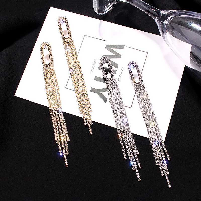 Fashion Shiny Long Tassel Drop Earrings for Women Full Rhinestone Crystal Dangle Earring Girl Wedding Party Personality Jewelry XJ250722