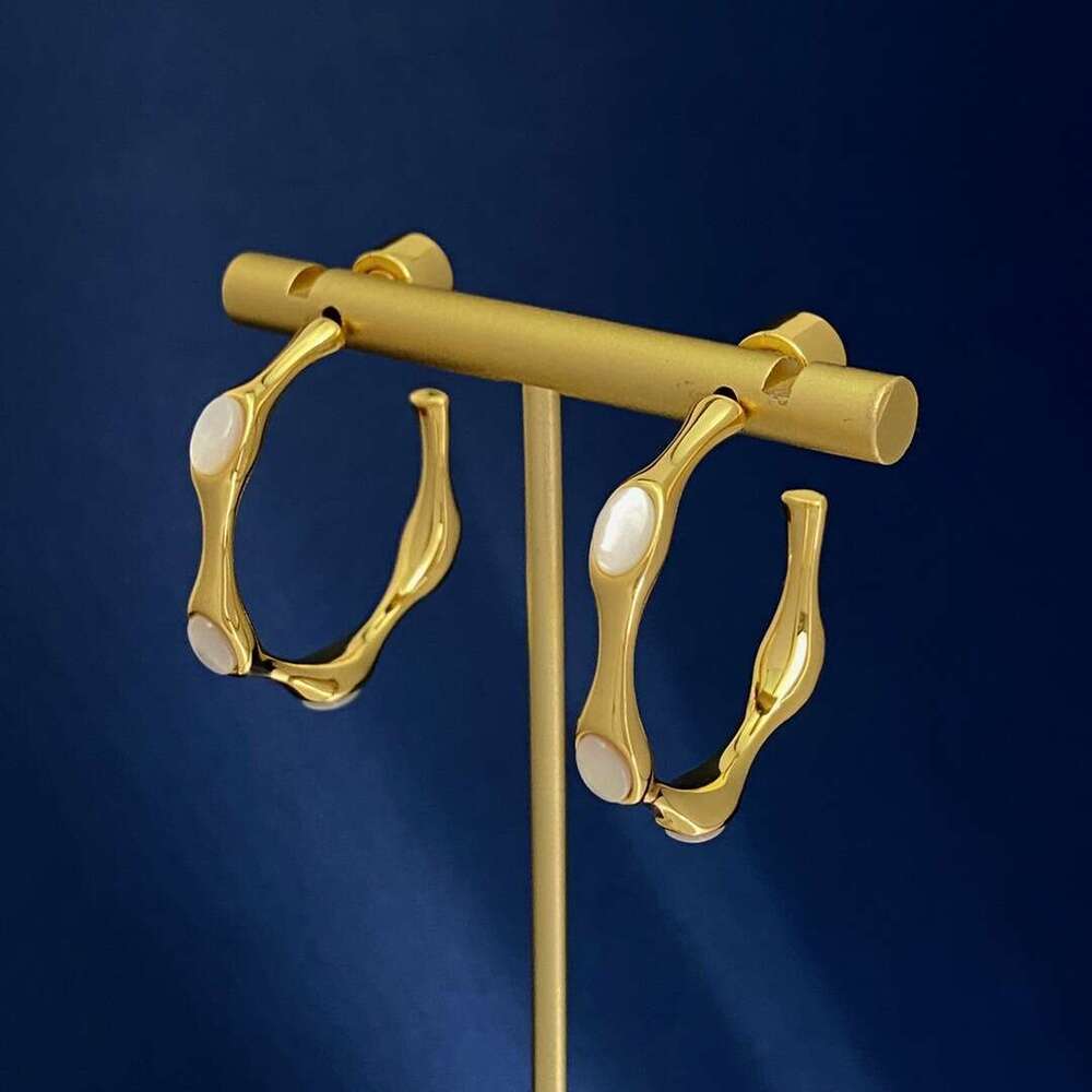 Fashion Oval C-Shaped Bamboo Stud Personality Exaggerated Ear Jewelry Brass Electroplated Real Gold Earrings