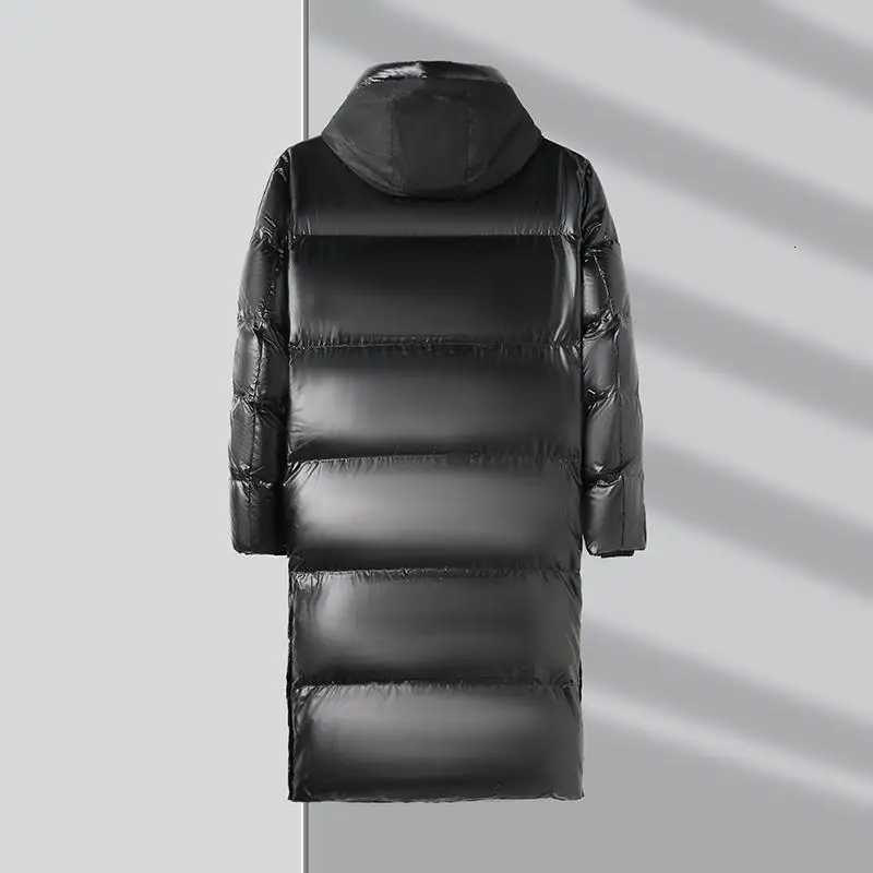 Mid Length Warm White Duck Down Jackets Winter Mens Black Bright Hooded Long Puffer Coats Outerwear Windproof Thick Tops Parkas W250722