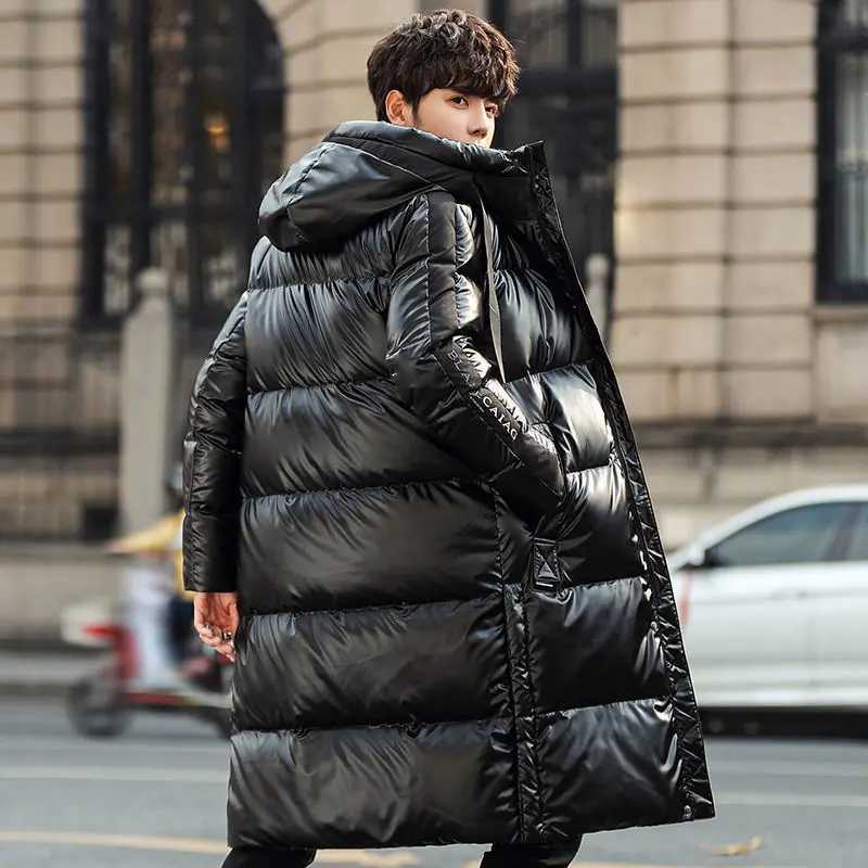 Fashion Men Down Jacket Long Parka Coat 90% White Duck Down Coat Men Winter Outerwear Glossy Jacket Hooded Thick Warm Overcoat W250722