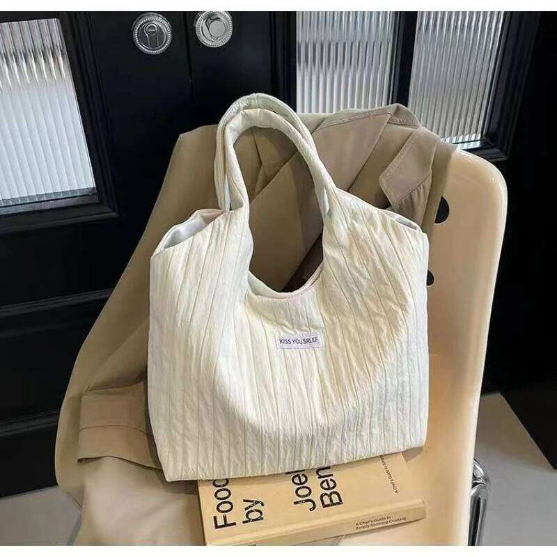 Simple Casual Striped Large Capacity Women's Single Shoulder Tote Multi-Purpose And Versatile Shopping Bag, Storage Bag