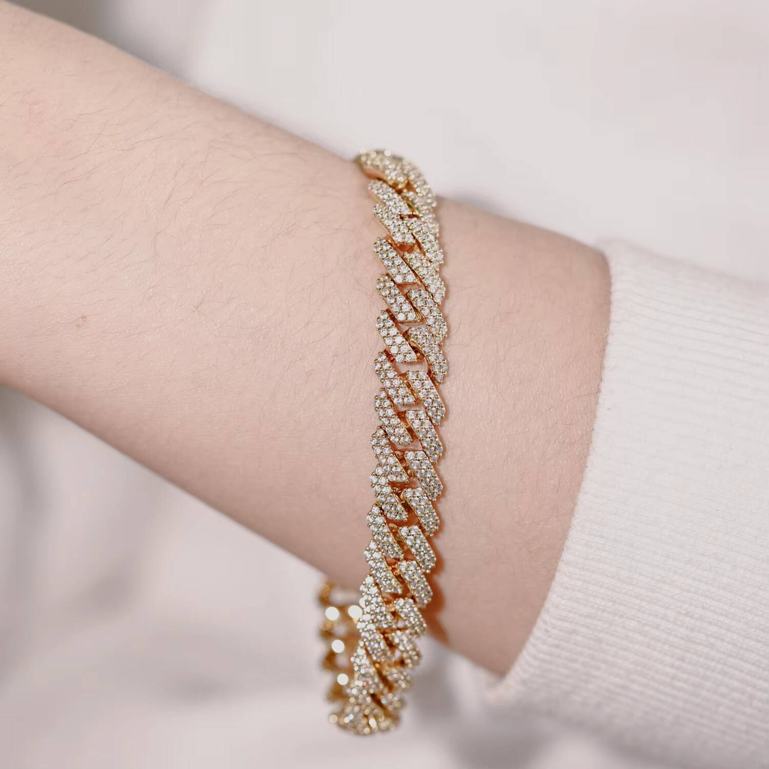 Elegant Durable Handcrafted Hip Hop Miami Cuban Link Wedding Jewelry Set Moissanite Bracelet Bangle