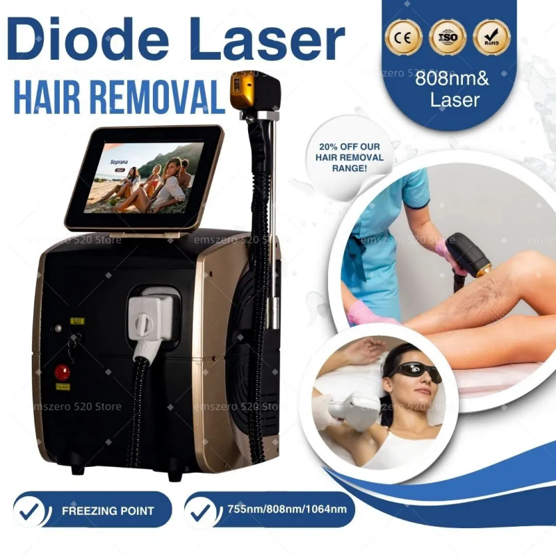 Diode Laser755 808 1064nm Multi Wavelengths Hair Removal Machine Cooling Head Painless Laser Epilator Face Body Hair Removal