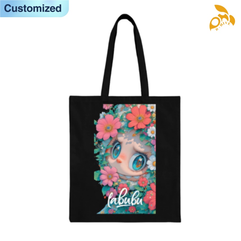 Free shipping fashion designers customize Wear-resistant lightweight high-quality black full-print canvas tote DIY bags