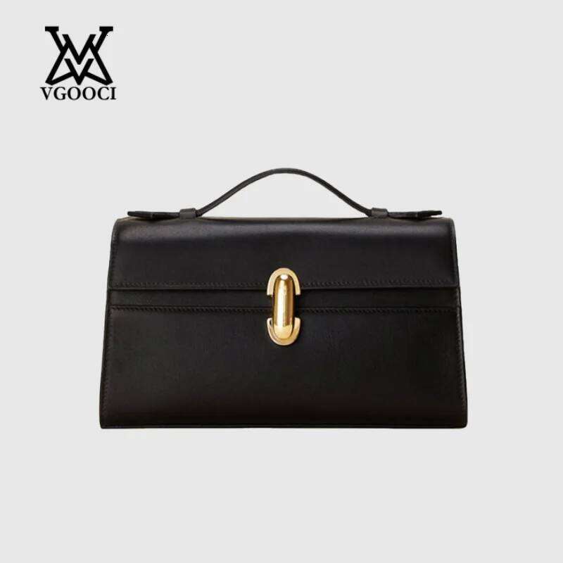 VGOOCI Genuine Leather Solid Color Simple Handbag Small Square Row Bag Women's Suede Savette Baguette bag for women