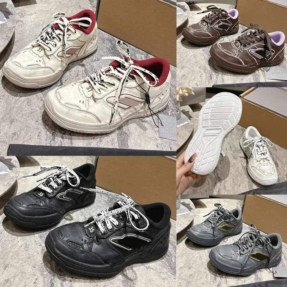 Mens Hamptons Medium Worn out Trainers in Off White red womens designer trainers sneakers 841765W Cowskin and polyester comfort casual sneaker Scribbled laces 46 35