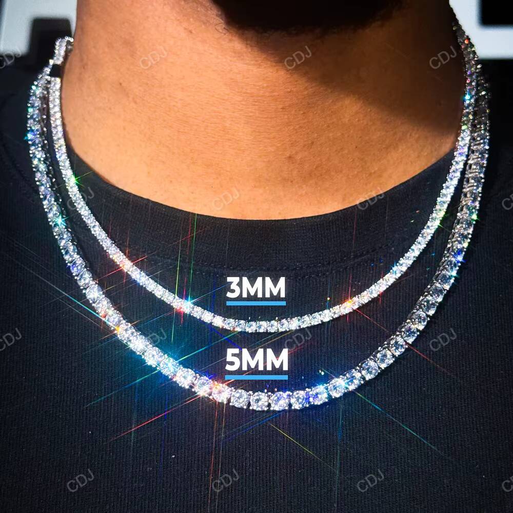 Luxury Real Moissanite Diamond Tennis Chain Jewelry 5mm 22 Inches Gold Plated Tennis Chain Necklace For Men And Women