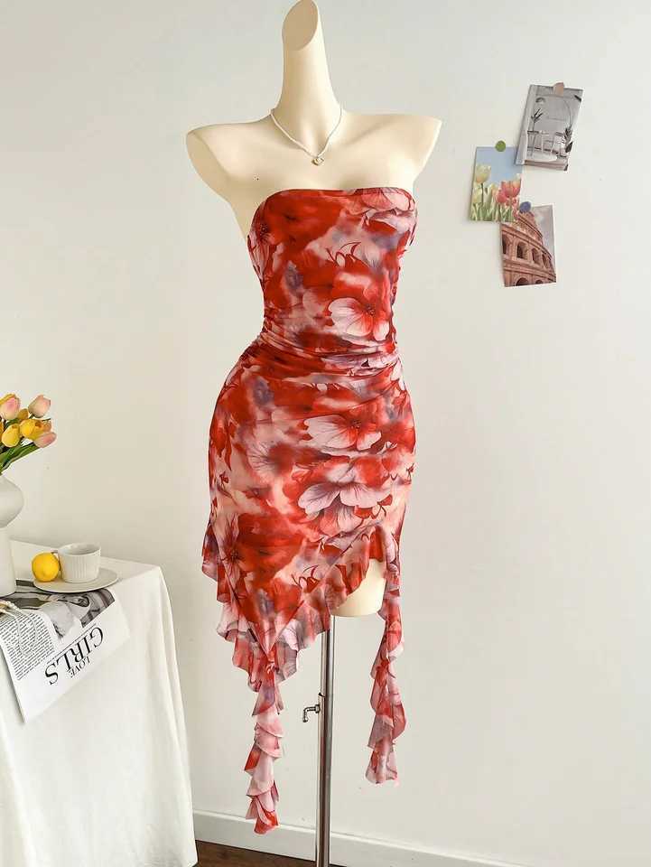 New Spring/Summer Ladies Sexy Strapless Backless Irregular Hemline Mini Dress XJ250722