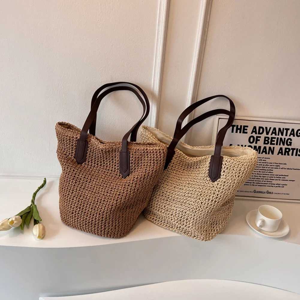 100% Cotton Linen Cotton Linen Bag Summer Beach Woven Armpit Bag Large Casual Knitted Bag Shopping Bags Y250722