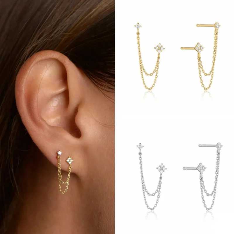 New Arrival Double Ear Studs Tassel Chains Hanging Earrings for Women Ear Piercing 3 Metal Colors Luxury CZ Hot Jewelry XJ250722