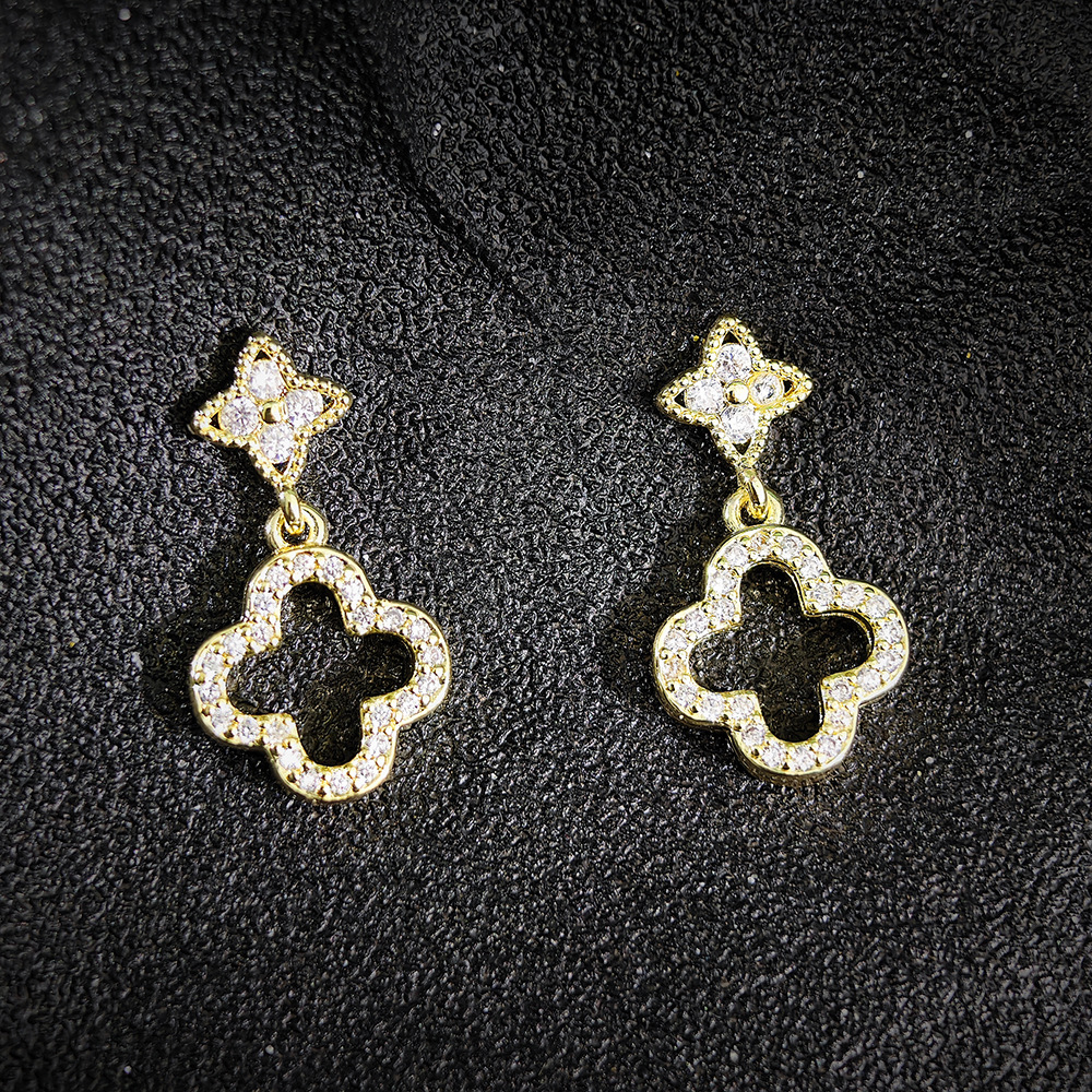 Silver - Tone Clover - Shaped Drop Earrings With Rhinestone Accents Lucky Party Jewelry And Gift For Her High Quality And Sparkling Jewelry