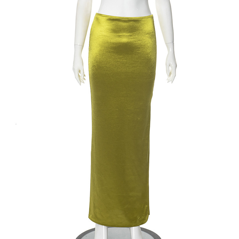 D24SK279 new midi skirt with summer drape satin multi colored mid length high waist bag and hip skirt