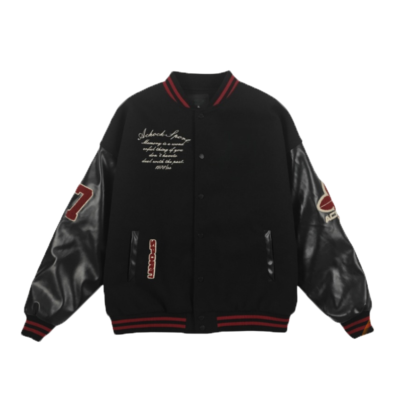 Contrast Color Baseball Jacket with Lettering for Men American Hip Hop Inspired Outerwear Customizable Design