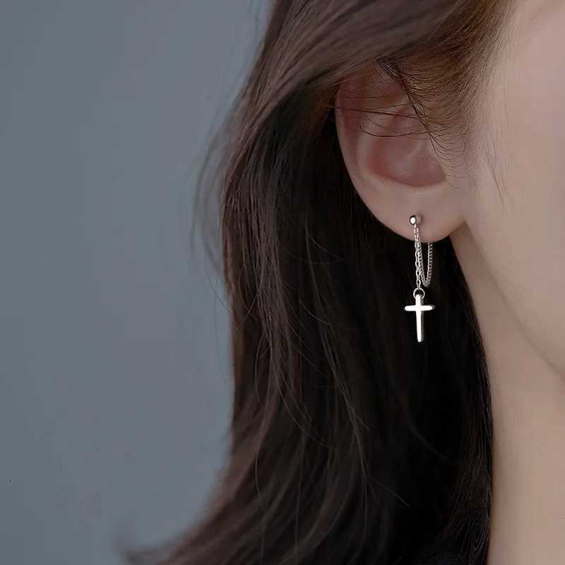 Punk Silver Color Cross Drop Earrings for Women Men Gothic Hip Hop Long Tassel Hanging Earrings Jewelry Gift Bijoux XJ250722