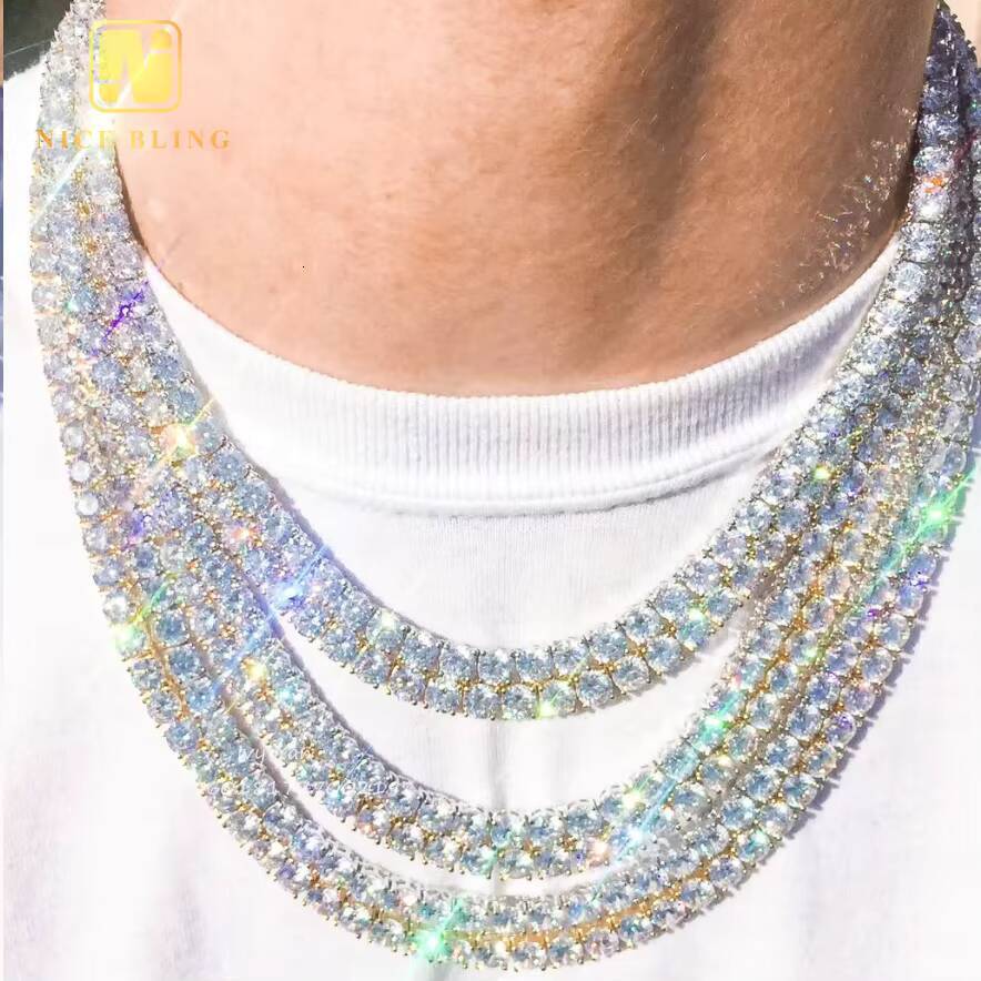 2.0mm-6.5mm Wholesale Price Stock 925 Sterling Silver Tennis Chain VVS Moissanite Hip Hop Jewelry Iced Out Diamond Tennis Chain